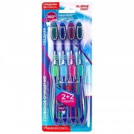 Зубная щетка средней жесткости, с чисткой языка, гибкая, КОМПЛЕКТ 4шт, LAIMA DENT, 609323