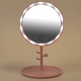 Зеркало настольное с LED подсветкой для макияжа, диаметр 17см, 3 режима свечения, аккумулятор 1200 mAh, цвет розовый, WBZ, 609331