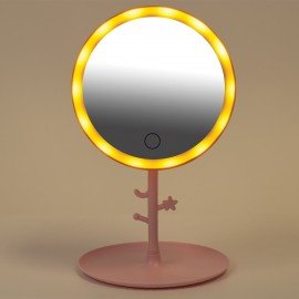 Зеркало настольное с LED подсветкой для макияжа, диаметр 17см, 3 режима свечения, аккумулятор 1200 mAh, цвет розовый, WBZ, 609331