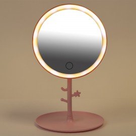 Зеркало настольное с LED подсветкой для макияжа, диаметр 17см, 3 режима свечения, аккумулятор 1200 mAh, цвет розовый, WBZ, 609331