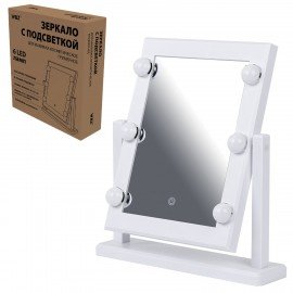 Зеркало для макияжа гримерное с подсветкой, 6 LED ламп, 3 режима свечения, размер 21х29 см, работа от USB или 4хAA, цвет белый, WBZ, 609334