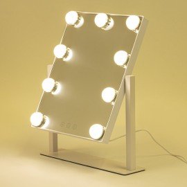 Зеркало для макияжа гримерное с подсветкой, 9 LED ламп, 3 режима свечения, размер 25х30 см, работа от сети 220V, цвет белый, BRABIX, 609335