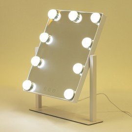 Зеркало для макияжа гримерное с подсветкой, 9 LED ламп, 3 режима свечения, размер 25х30 см, работа от сети 220V, цвет белый, BRABIX, 609335