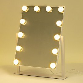 Зеркало для макияжа гримерное с подсветкой, 12 LED ламп, 3 режима свечения, размер 29х38 см, работа от сети 220V, цвет белый, BRABIX, 609336
