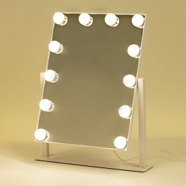 Зеркало для макияжа гримерное с подсветкой, 12 LED ламп, 3 режима свечения, размер 29х38 см, работа от сети 220V, цвет белый, BRABIX, 609336
