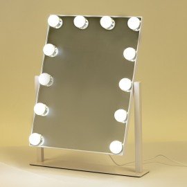 Зеркало для макияжа гримерное с подсветкой, 12 LED ламп, 3 режима свечения, размер 29х38 см, работа от сети 220V, цвет белый, BRABIX, 609336