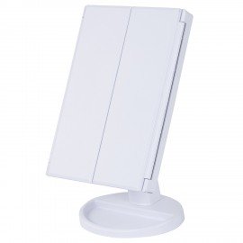 Зеркало настольное с LED подсветкой для макияжа, размер 24х18см, складное, увеличение х2, х3, х10, белое, BRABIX, 609337