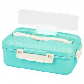 Ланч-бокс контейнер 3 отделения 1,4л ложка, вилка, 8х21х14см, мятный, JOYLUX ECO, 609344