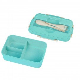 Ланч-бокс контейнер 3 отделения 1,4л ложка, вилка, 8х21х14см, мятный, JOYLUX ECO, 609344