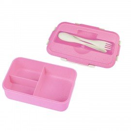 Ланч-бокс контейнер 3 отделения 1,4л ложка, вилка, 8х21х14см, розовый, JOYLUX ECO, 609345