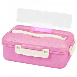 Ланч-бокс контейнер 3 отделения 1,4л ложка, вилка, 8х21х14см, розовый, JOYLUX ECO, 609345