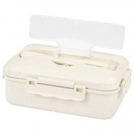 Ланч-бокс контейнер 3 отделения 1,4л ложка, вилка, 8х21х14см, бежевый, JOYLUX ECO, 609346