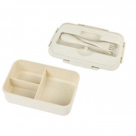 Ланч-бокс контейнер 3 отделения 1,4л ложка, вилка, 8х21х14см, бежевый, JOYLUX ECO, 609346