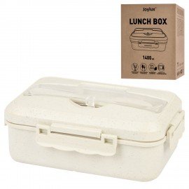 Ланч-бокс контейнер 3 отделения 1,4л ложка, вилка, 8х21х14см, бежевый, JOYLUX ECO, 609346