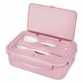 Ланч-бокс контейнер 2 секции 3+1 отделение 1,4л ложка, вилка 7х21х14см, розовый JOYLUX, 609348