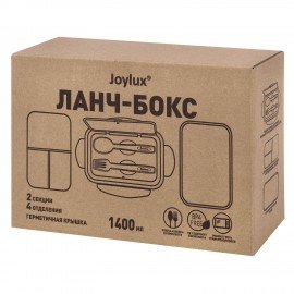 Ланч-бокс контейнер 2 секции 3+1 отделение 1,4л ложка, вилка 7х21х14см, розовый JOYLUX, 609348