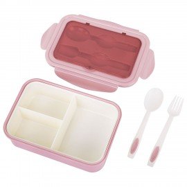 Ланч-бокс контейнер 2 секции 3+1 отделение 1,4л ложка, вилка 7х21х14см, розовый JOYLUX, 609348