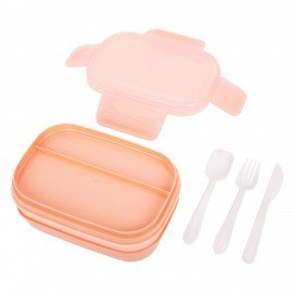 Ланч-бокс контейнер 3 секции 8 отделений 1,9л ложка, вилка, нож 10х21х14см персиковый JOYLUX, 609351