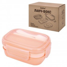 Ланч-бокс контейнер 3 секции 8 отделений 1,9л ложка, вилка, нож 10х21х14см персиковый JOYLUX, 609351
