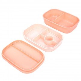 Ланч-бокс контейнер 3 секции 8 отделений 1,9л ложка, вилка, нож 10х21х14см персиковый JOYLUX, 609351