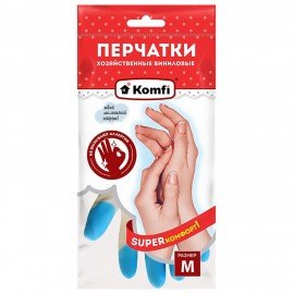 Перчатки МНОГОРАЗОВЫЕ виниловые SUPER КОМФОРТ, гипоаллергенные, размер M (средний), вес 88 г, Komfi, ADM, 25590