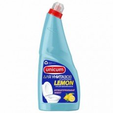 Средство для чистки унитазов и сантехники кислотное UNICUM 750 мл, "Лимон", дезинфицирующий эффект