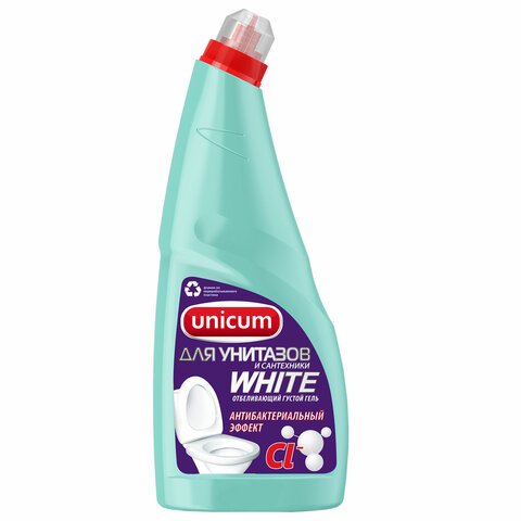 Средство для чистки унитазов и сантехники с гипохлоридом UNICUM, 750 мл, "White", дезодорирующий эффект