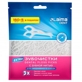 Зубочистки флоссеры с зубной нитью "150шт + 5шт в Подарок!" зип-лок пакет, LAIMA DENT, 609402
