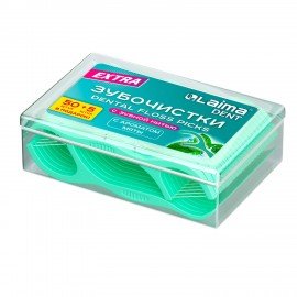 Зубочистки флоссеры с зубной нитью "50шт плюс 5 в Подарок!" в боксе, ВКУС МЯТЫ, LAIMA DENT, 609405