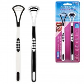 Скребок для языка двусторонний, КОМПЛЕКТ 2шт., с зубчиками и удобной ручкой, пластик, LAIMA DENT, 609412