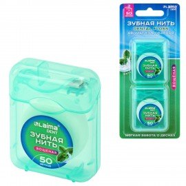 Зубная нить вощеная 100м (2шт х 50м), мягкая забота о деснах, ВКУС МЯТЫ, LAIMA DENT, 609414