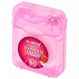 Зубная нить вощеная 50м, мягкая забота о деснах, ВКУС КЛУБНИКИ, LAIMA DENT, 609415