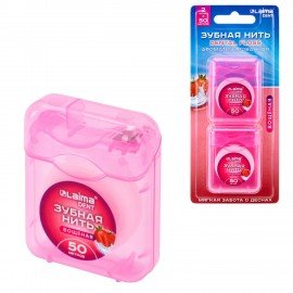 Зубная нить вощеная 100м (2шт х 50м), мягкая забота о деснах, ВКУС КЛУБНИКИ, LAIMA DENT, 609416