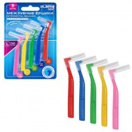 Межзубные ершики 0,6-0,7-0,8-1-1,5мм для зубов и брекетов 5шт угловая ручка L-тип, LAIMA DENT, 609418