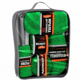 Набор для мойки авто и детейлинга 10 в 1, зеленый, СУМКА ДЛЯ ХРАНЕНИЯ В КОМПЛЕКТЕ, DASWERK, 609484