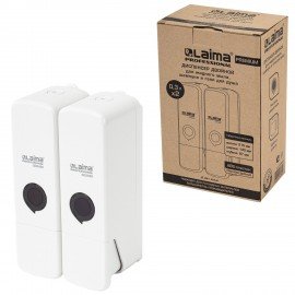 Дозатор двойной 2 х 0,3 л для жидкого мыла/шампуня/геля LAIMA SUPER, НАЛИВНОЙ, белый, 609499