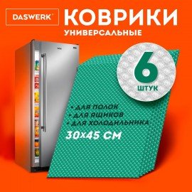 Коврики универсальные 6 шт., 30х45 см, для холодильника, полок, сервировки, бирюзовый, DASWERK, 609606