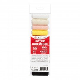Нитки швейные 45ЛЛ 120 м, полиэстер, НАБОР 11 цветов, DEVELIA (Девелиа), 609617