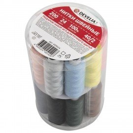 Нитки швейные 40/2 200 м, полиэстер, НАБОР 24 цвета, в ПОДАРОК набор игл, DEVELIA (Девелиа), 609624