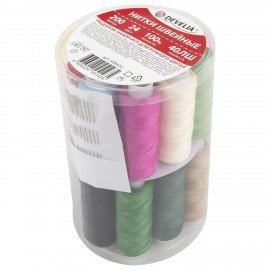 Нитки швейные 40ЛШ 200 м, полиэстер, НАБОР 24 цвета, в ПОДАРОК набор игл, DEVELIA (Девелиа), 609625