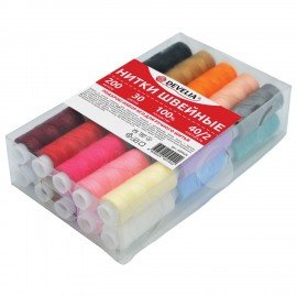 Нитки швейные 40/2 200 м, полиэстер, НАБОР 30 цветов, в ПОДАРОК набор игл, DEVELIA (Девелиа), 609626