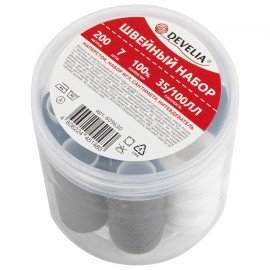 Набор швейный Помощница, нитки 7 шт, 5 цветов, 35ЛЛ/100ЛЛ, 200м, иглы, инструменты, DEVELIA (Девелиа), 609630