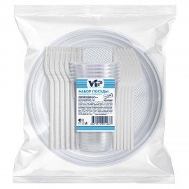 Набор одноразовой посуды на 6 персон 24 предмета (вилка, нож, стакан, тарелка), код 1