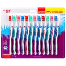 Зубная щетка средней жесткости, КОМПЛЕКТ 12шт (10+2 в подарок), LAIMA DENT, 609689
