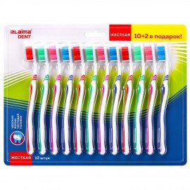 Зубная щетка жесткая, КОМПЛЕКТ 12шт (10+2 в подарок), LAIMA DENT WHITENING, 609690
