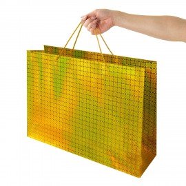 Пакет подарочный (1 шт.) 38x53x16см, "BIG SIZE", голография, ассорти 3 цвета, ЗОЛОТАЯ, 609730