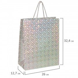 Пакет подарочный 32x26x13см (L) НАБОР 4шт, голография, ассорти 4 цвета, ЗОЛОТАЯ СКАЗК, 609734