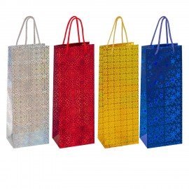 Пакет подарочный для бутылки 36x13x8см (B) НАБОР 8шт, голография, ассорти, ЗОЛОТАЯ СК, 609735