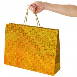 Пакет подарочный горизонтальный 33x45x13см (XL) НАБОР 3шт, голография, ассорти ЗОЛОТА, 609736