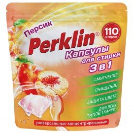 Капсулы для стирки белья концентрат GIGA PACK 3 в 1 с кондиционером ПЕРСИК, 110 шт, PERKLIN, 609785